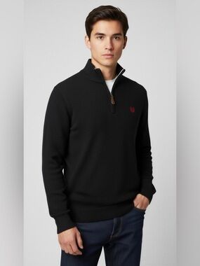 Chaps Black Quarter-Zip Pullover with Red Logo Size L 14-16